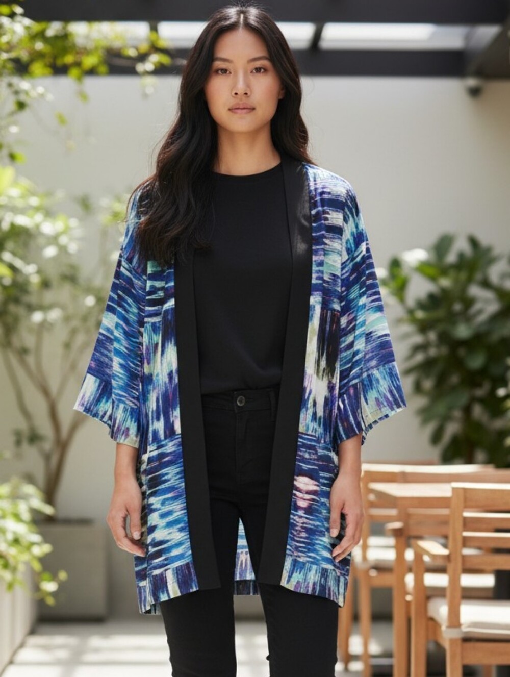 Studio Works Blue & Aqua Draped Open-Front Kimono Cardigan
